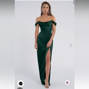 Jenny Yoo Sawyer Emerald Green Off-Shoulder Gown with Slit